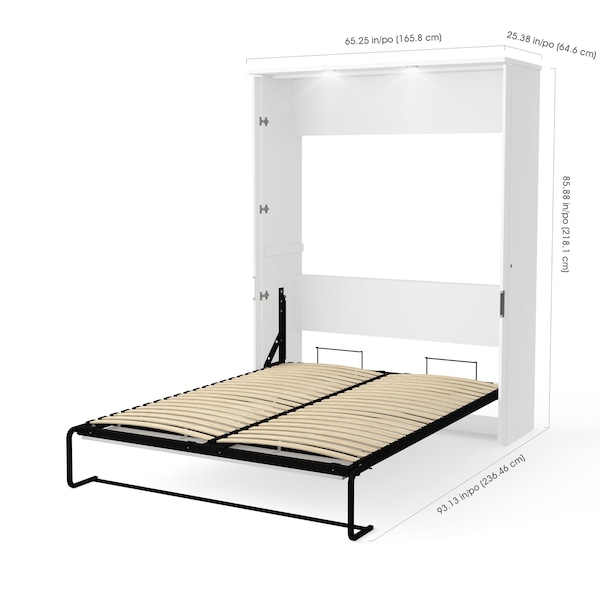 Lumina 89W Queen Murphy Bed with Storage Cabinet (90W), White